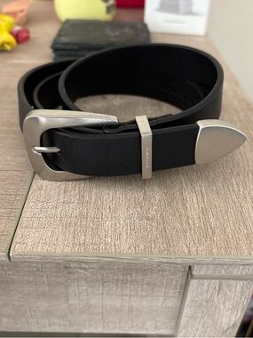 All Saints Black Leather Belt with Silver Hardware sz. Large